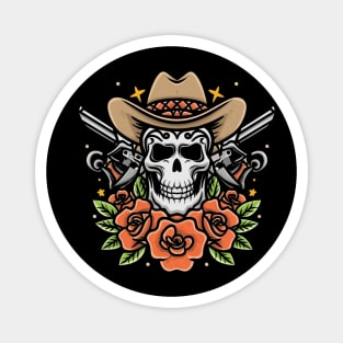 American Traditional Cowboy Skeleton Floral tattoo Magnet